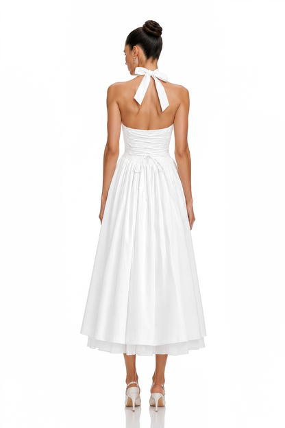 Eponine White Layered Flared Hem Midi Dress