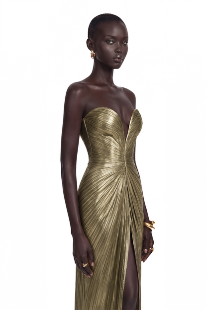 Guillermo Gold Off-Shoulder Maxi Dress