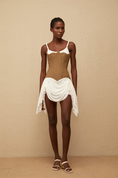 Yasmine Kahve Büstiyer Panelli Mini Elbise