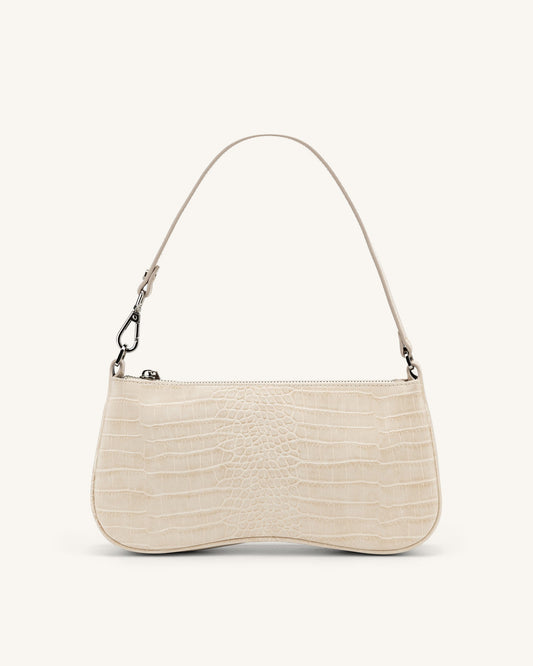Eva Omuz El Çantası - Fildişi Timsah Desenli