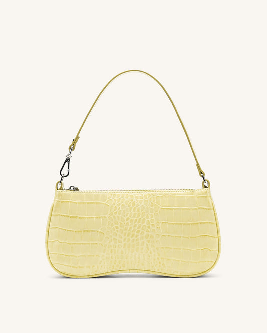 Eva Shoulder Handbag - Light Yellow Croc