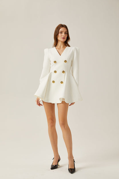 Élise beyaz pilili peplum etekli blazer elbise