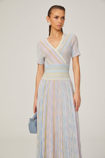 Diane contrast-color pinstripe rib-knit midi dress
