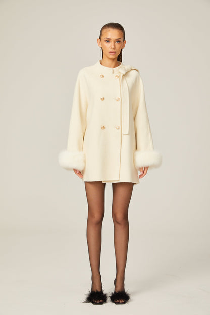 Colette white wool fur bowknot coat