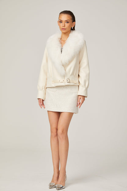 Évangéline white suede fur jacket