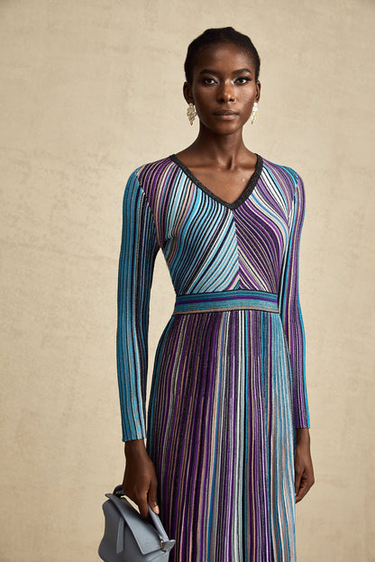 Mathilde metallic pleated midi dress in Blue