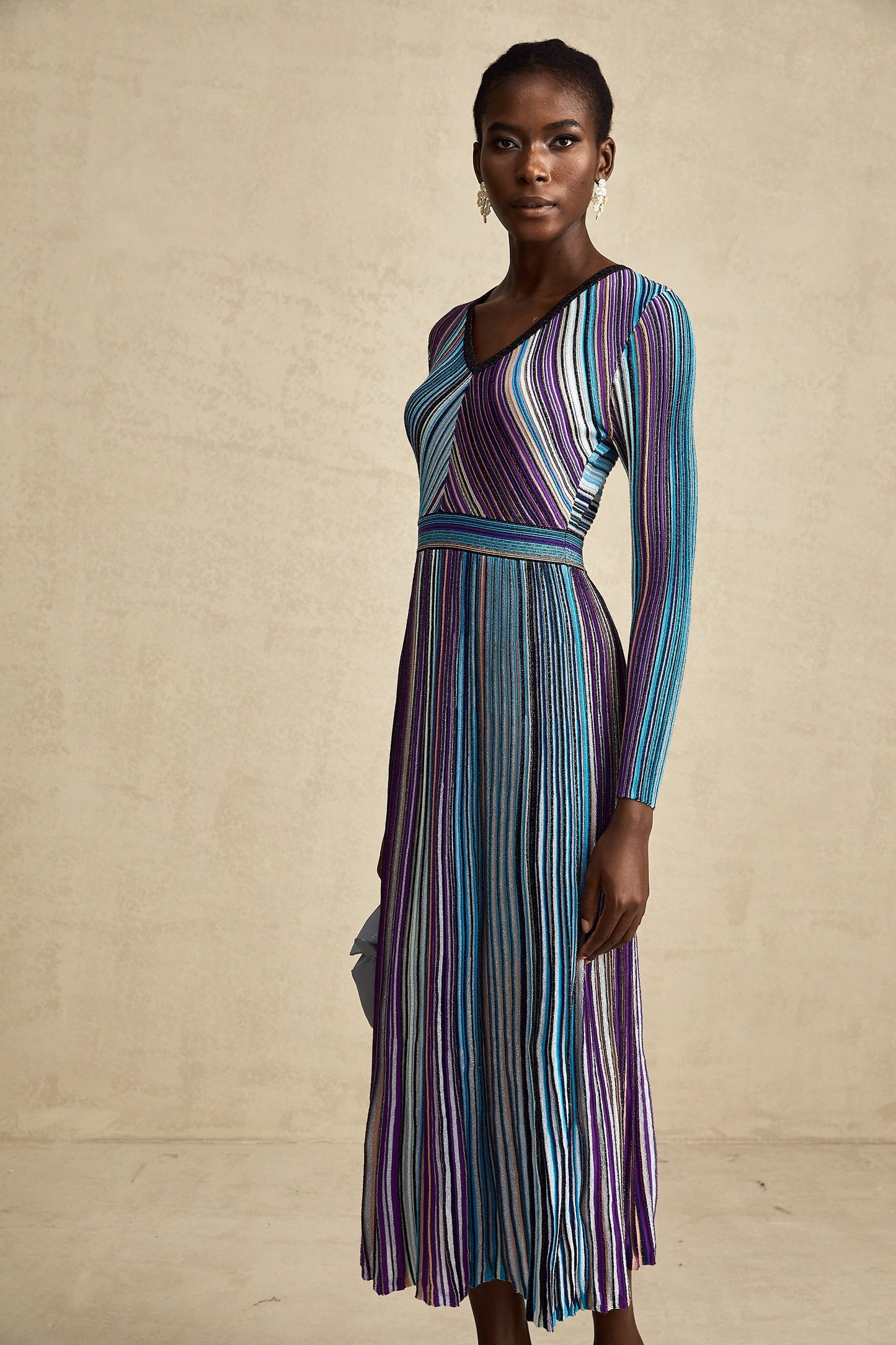 Mathilde metallic pleated midi dress in Blue