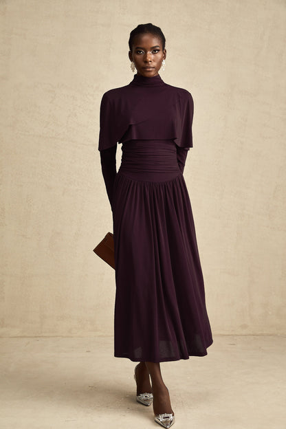 Camille Red Ruched Midi Dress with Flap Design Detail