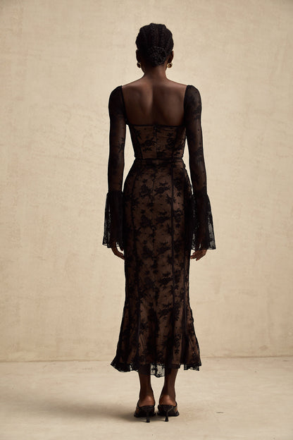 Marlene Black Flared Lace Maxi Dress