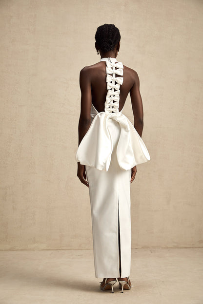 Capucine white oversize-bow bandage dress