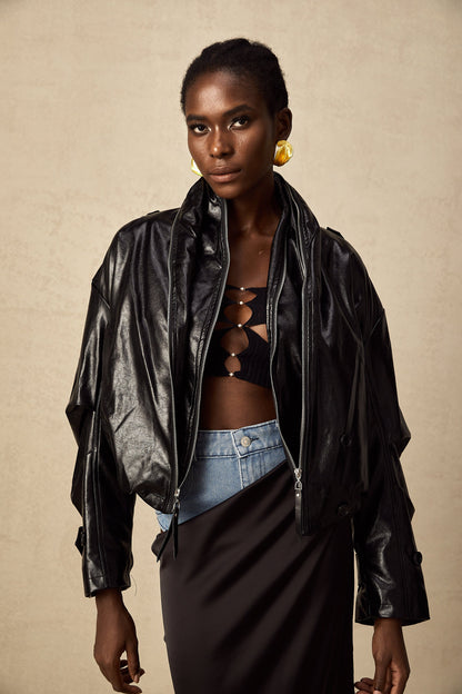 Virginie quilted cropped leather jacket