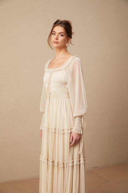 Camille pleated shirred metallic midi dress