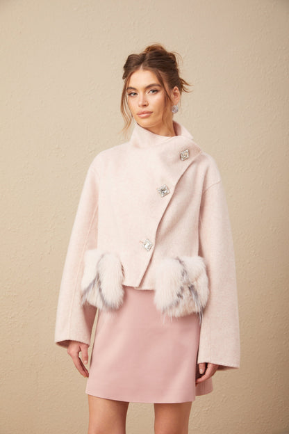 Vienne pink diagonal-placket short coat