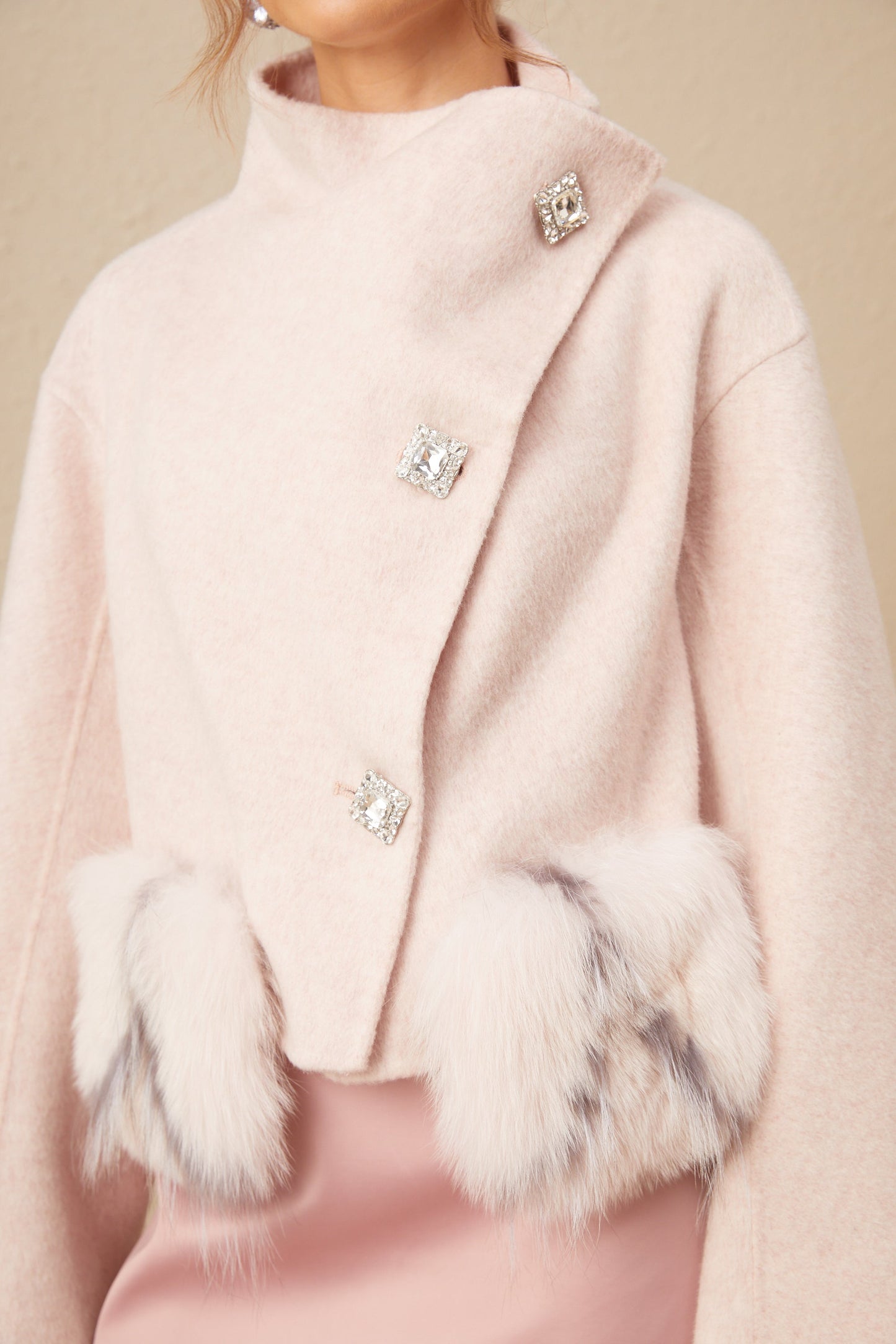 Vienne pink diagonal-placket short coat