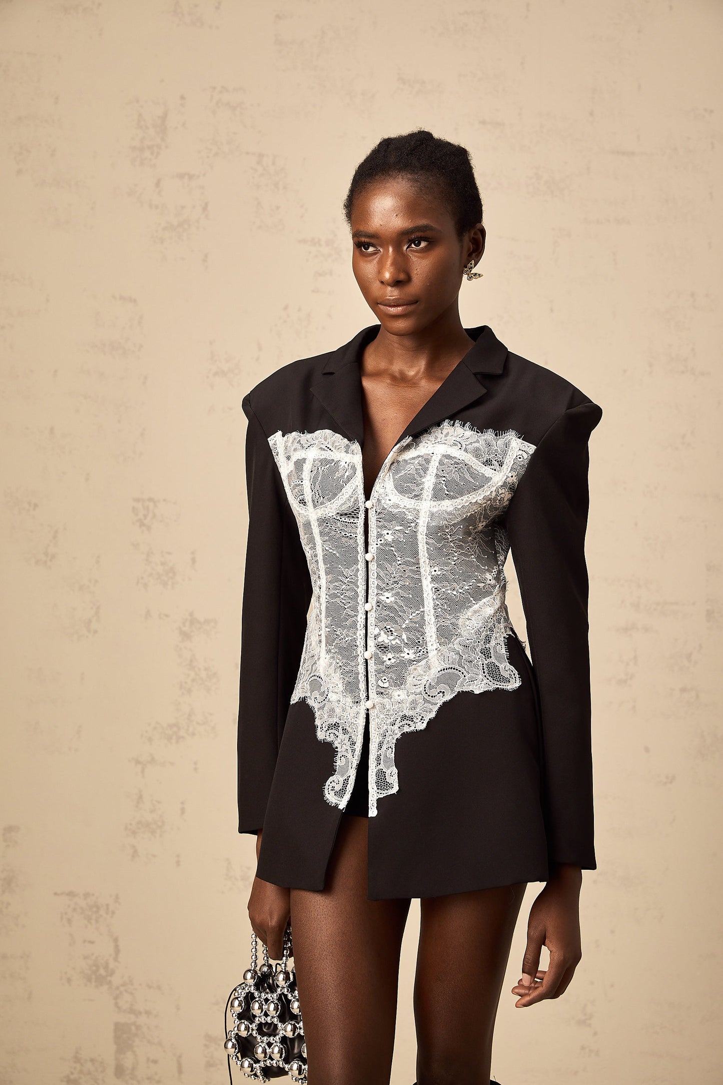 Alexia renk bloklu dantel panelli blazer