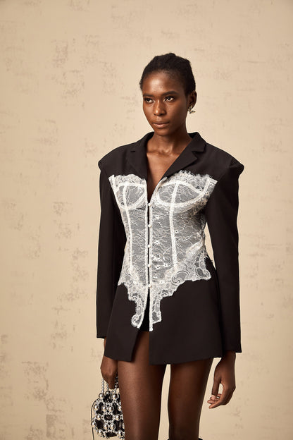Alexia renk bloklu dantel panelli blazer