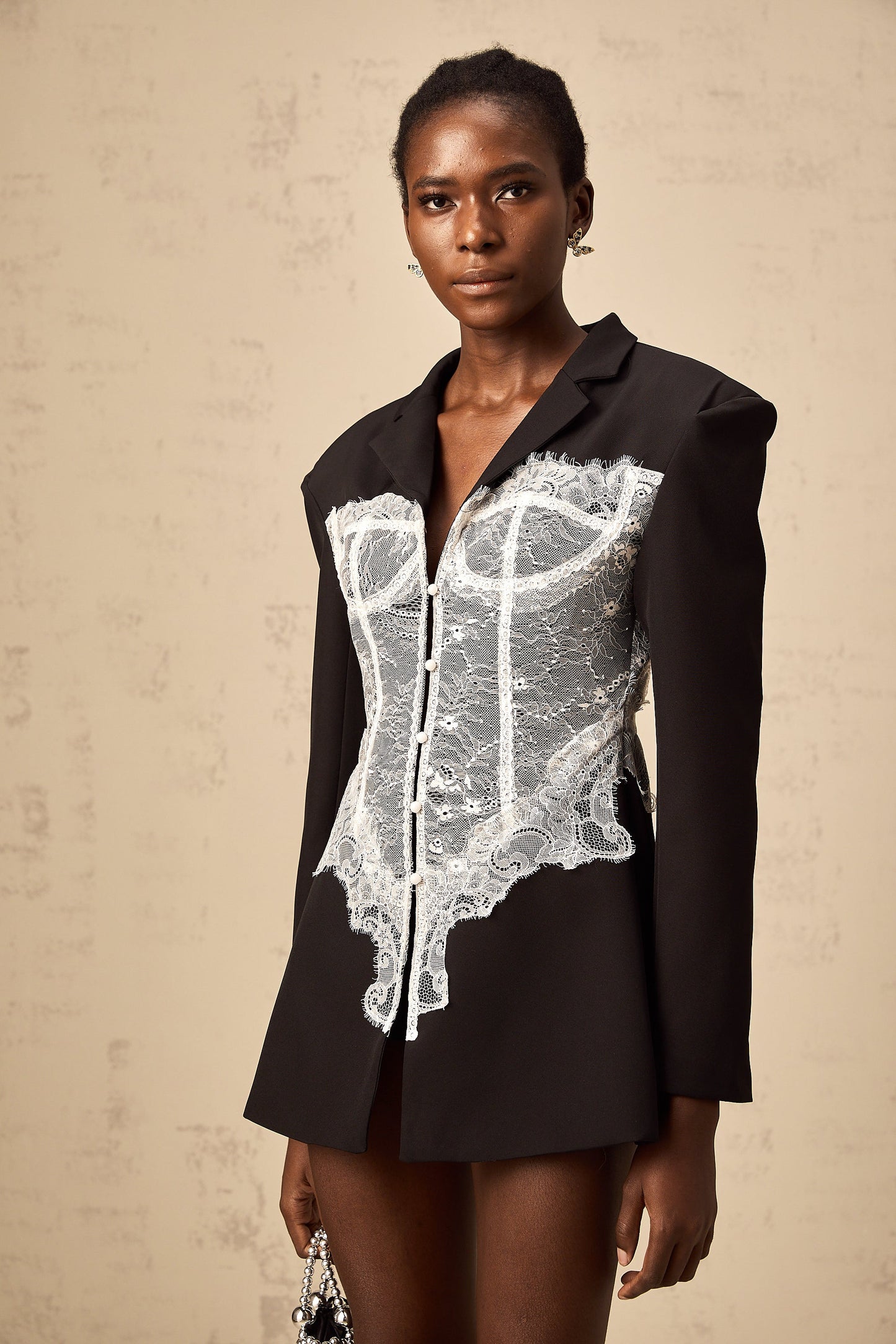 Alexia renk bloklu dantel panelli blazer