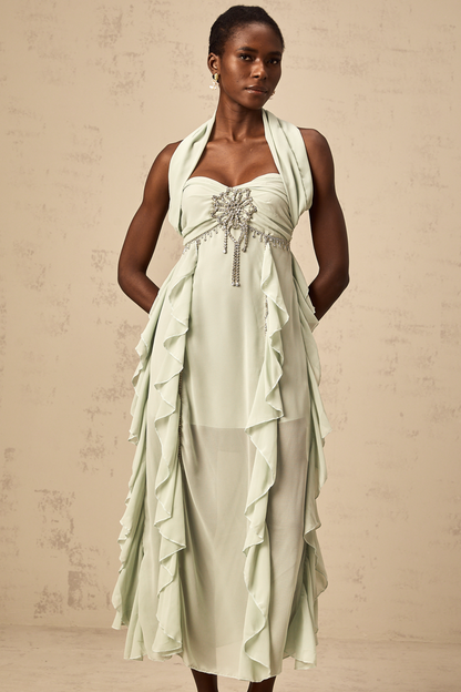 Salilah embellished ruffled midi dress