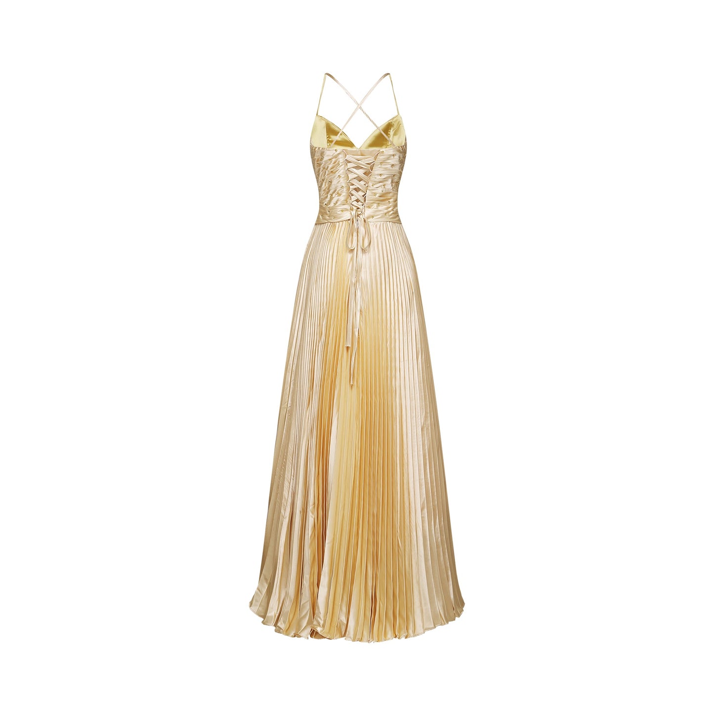 Eline pileli maxi elbise