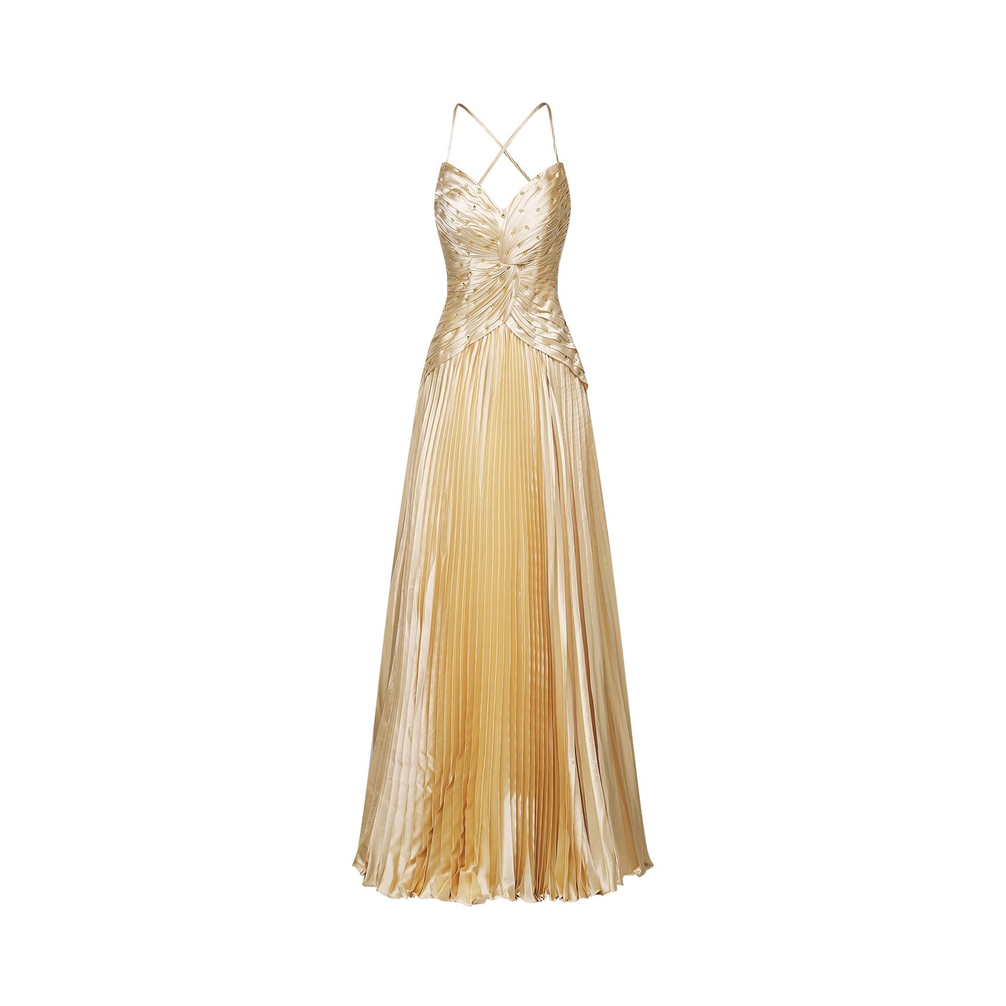 Eline pileli maxi elbise