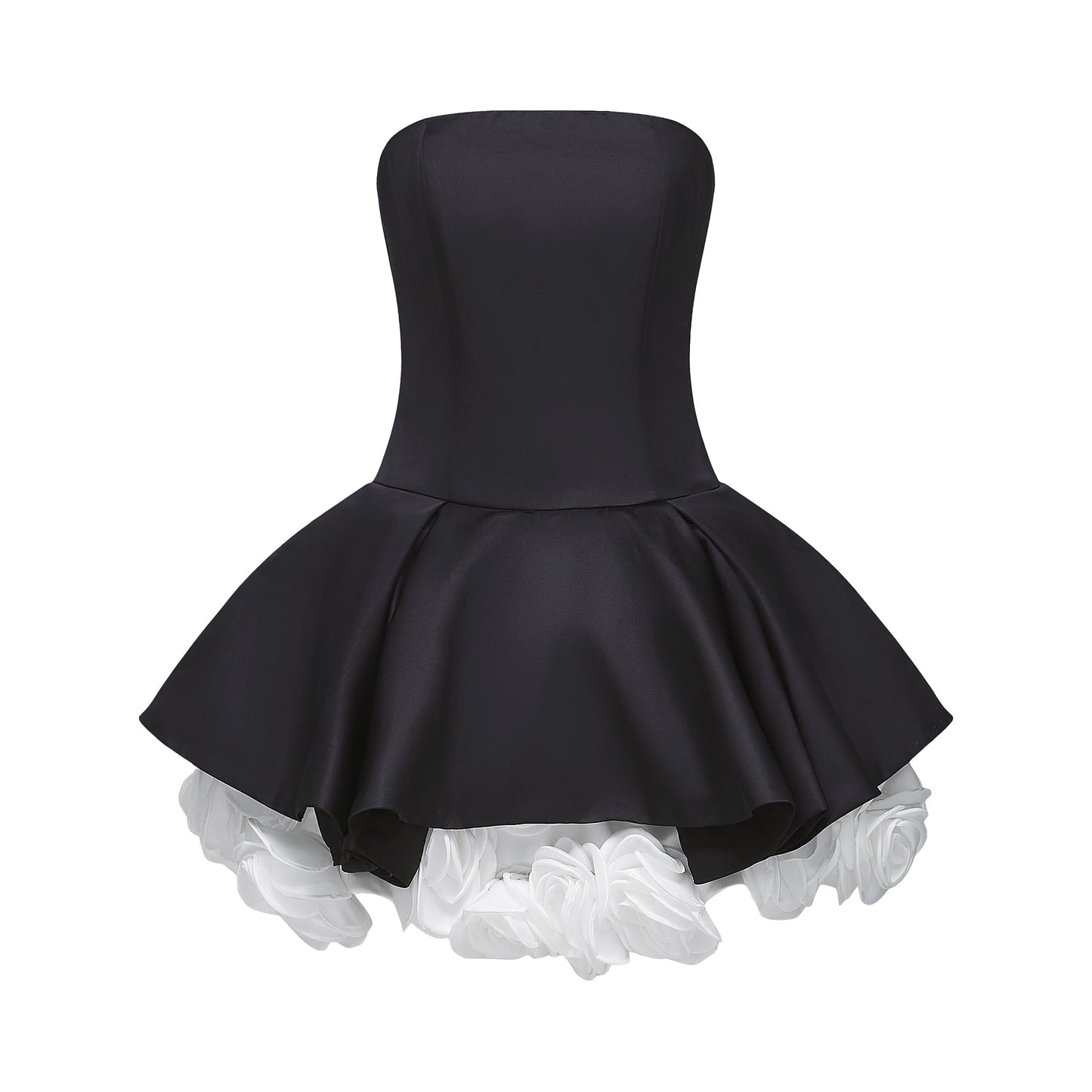 Lucie siyah petal katmanlı straplez korse mini elbise