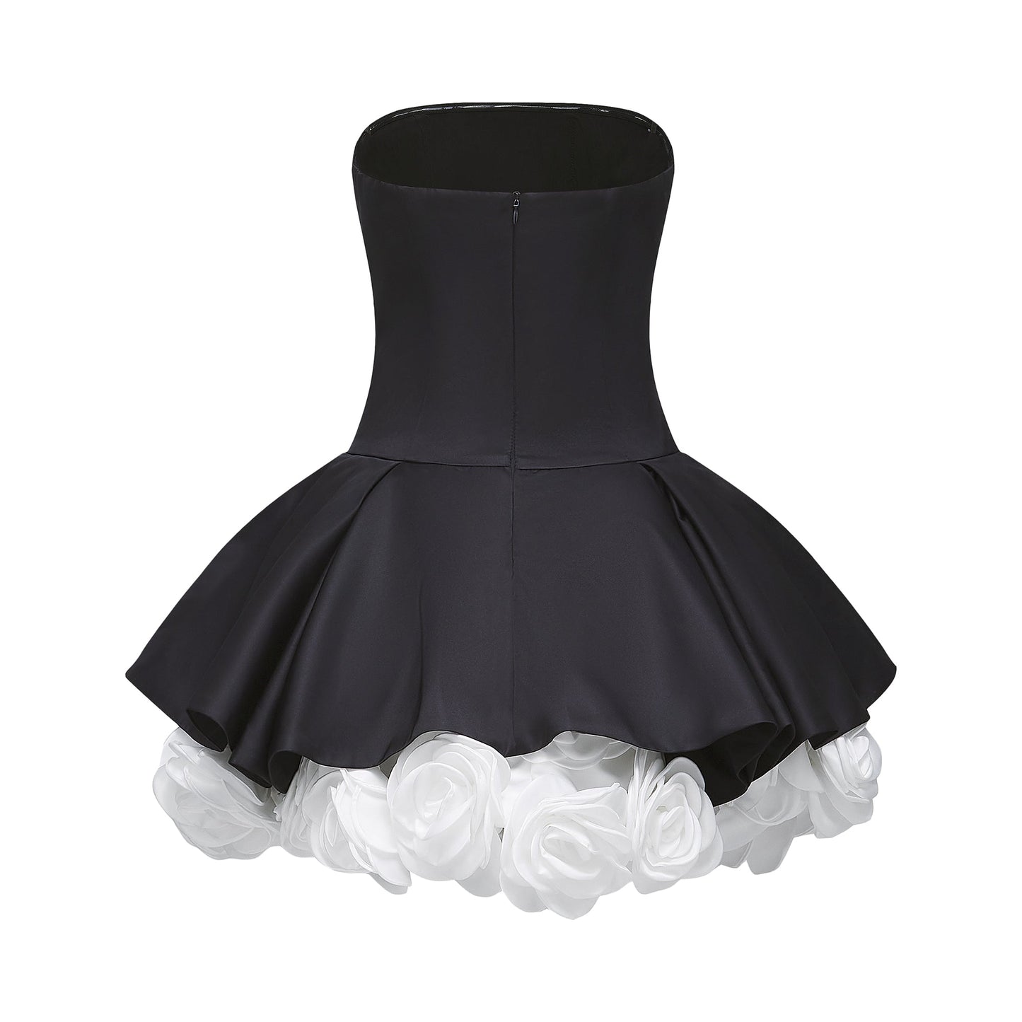 Lucie siyah petal katmanlı straplez korse mini elbise