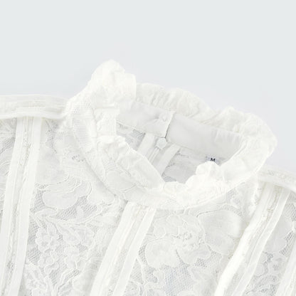 Elodiea White Floral Lace Flared Sleeves Midi Dress