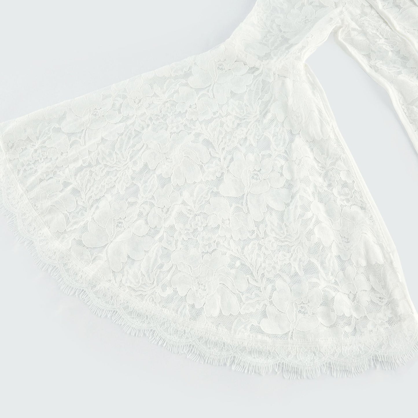 Elodiea White Floral Lace Flared Sleeves Midi Dress
