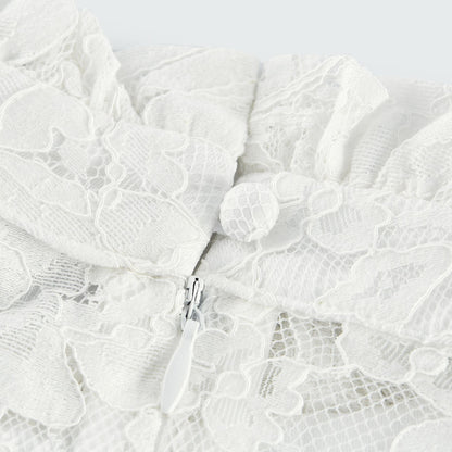 Elodiea White Floral Lace Flared Sleeves Midi Dress