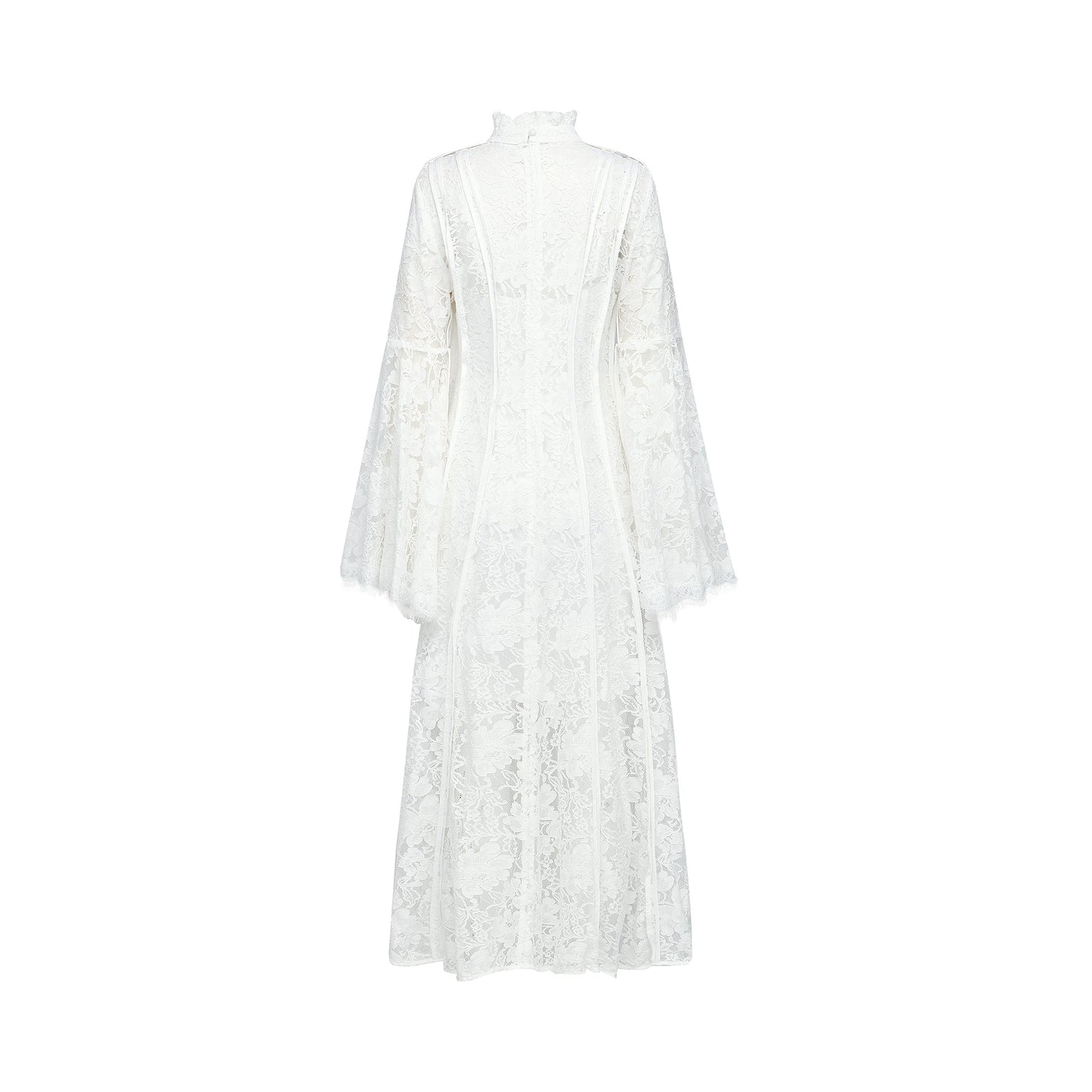 Elodiea White Floral Lace Flared Sleeves Midi Dress
