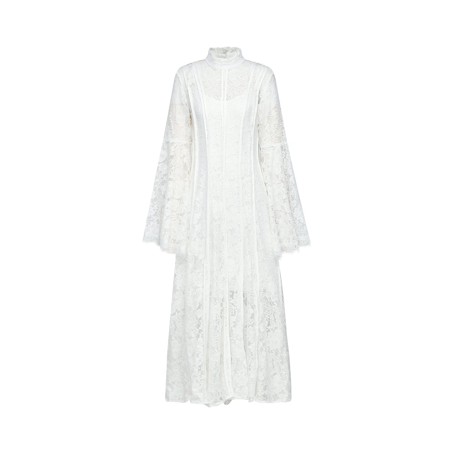 Elodiea White Floral Lace Flared Sleeves Midi Dress