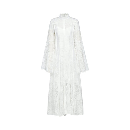 Elodiea White Floral Lace Flared Sleeves Midi Dress