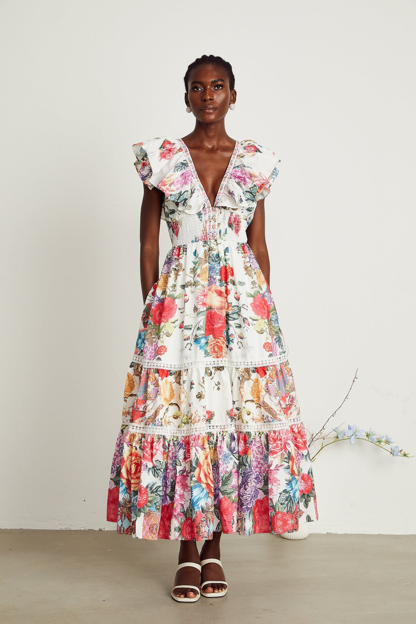 Claire floral-print ruffled midi dress