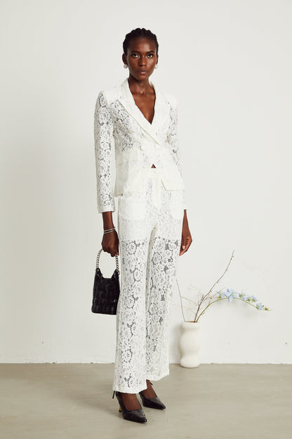 Zoé Sheer Lace Blazer & Trousers Matching Set