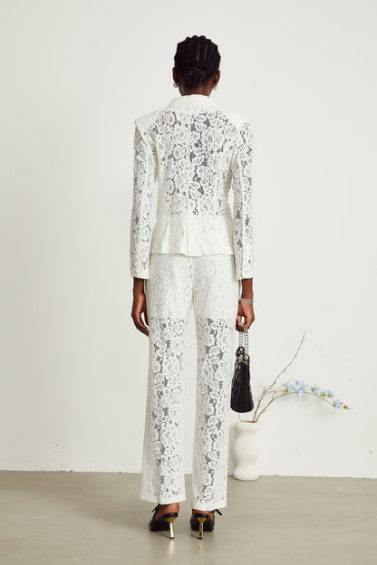 Zoé Sheer Lace Blazer & Trousers Matching Set