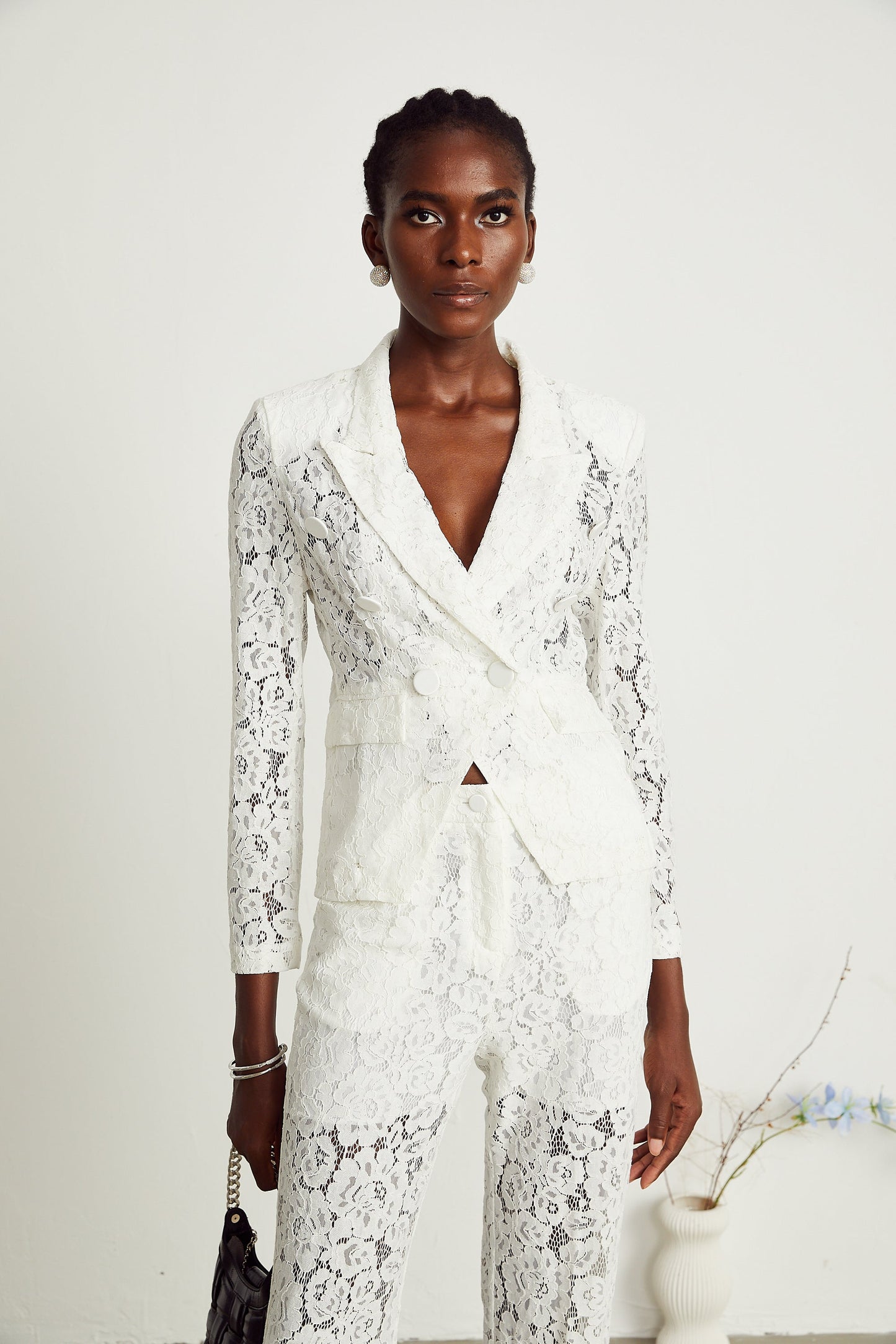 Zoé Sheer Lace Blazer & Trousers Matching Set