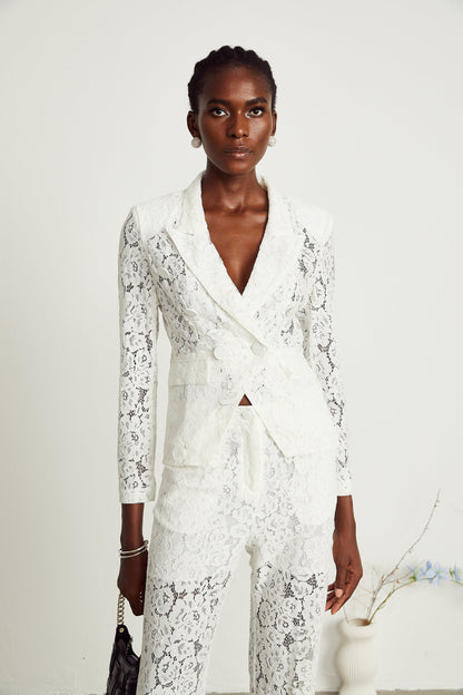 Zoé Sheer Lace Blazer & Trousers Matching Set