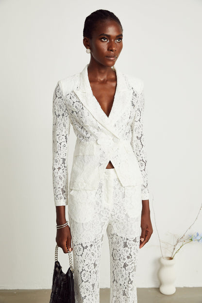 Zoé Sheer Lace Blazer & Trousers Matching Set