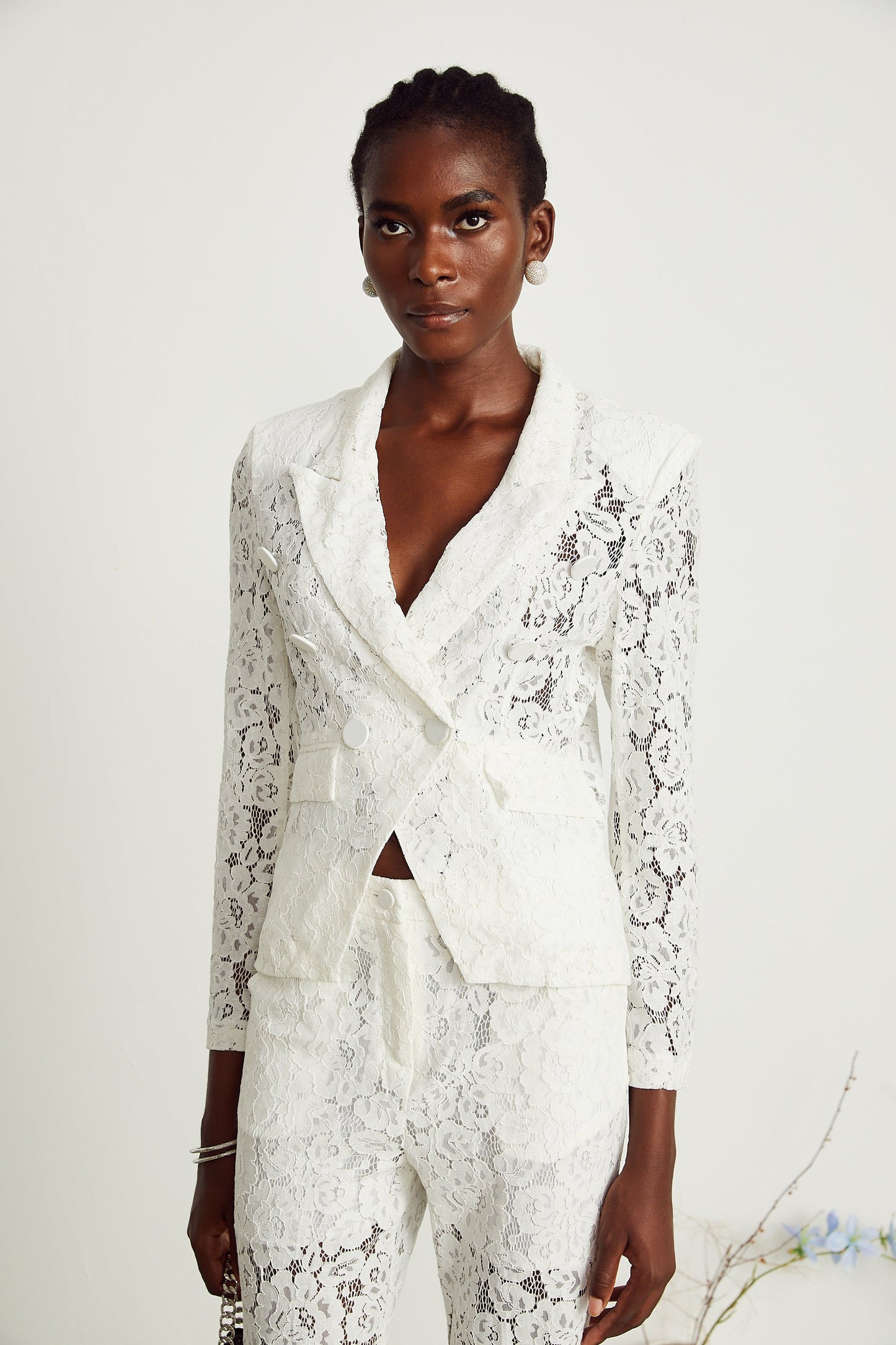 Zoé Sheer Lace Blazer & Trousers Matching Set