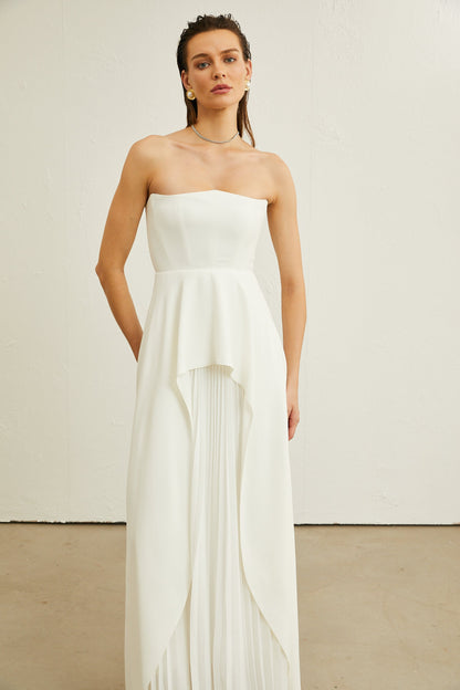 Vanessa white pleated off-shoulder maxi dress