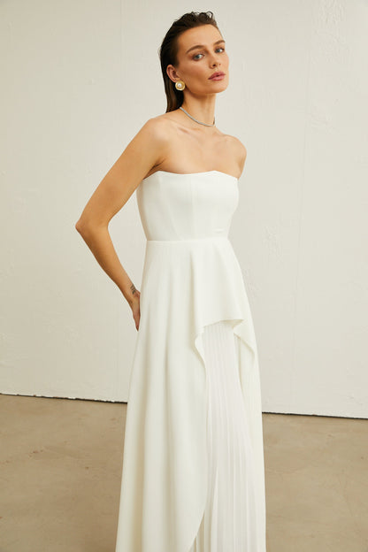 Vanessa white pleated off-shoulder maxi dress