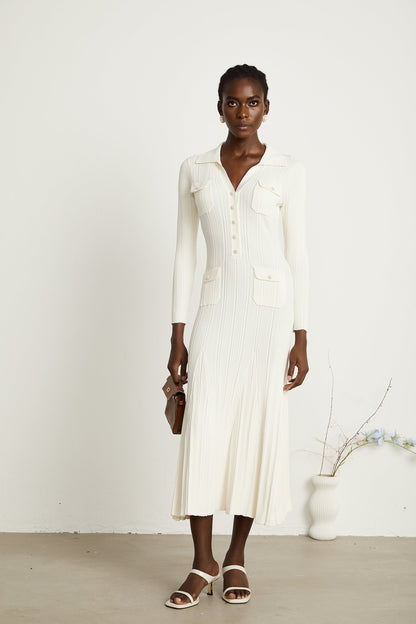Nouria white mermaid-hem knit midi dress
