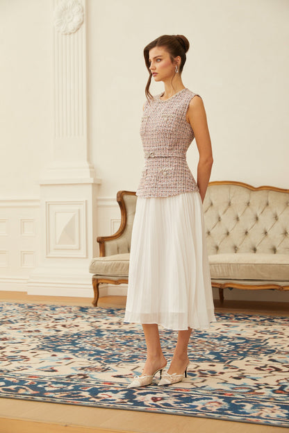 Lola Pink Embellished Tweed Panel Midi Dress