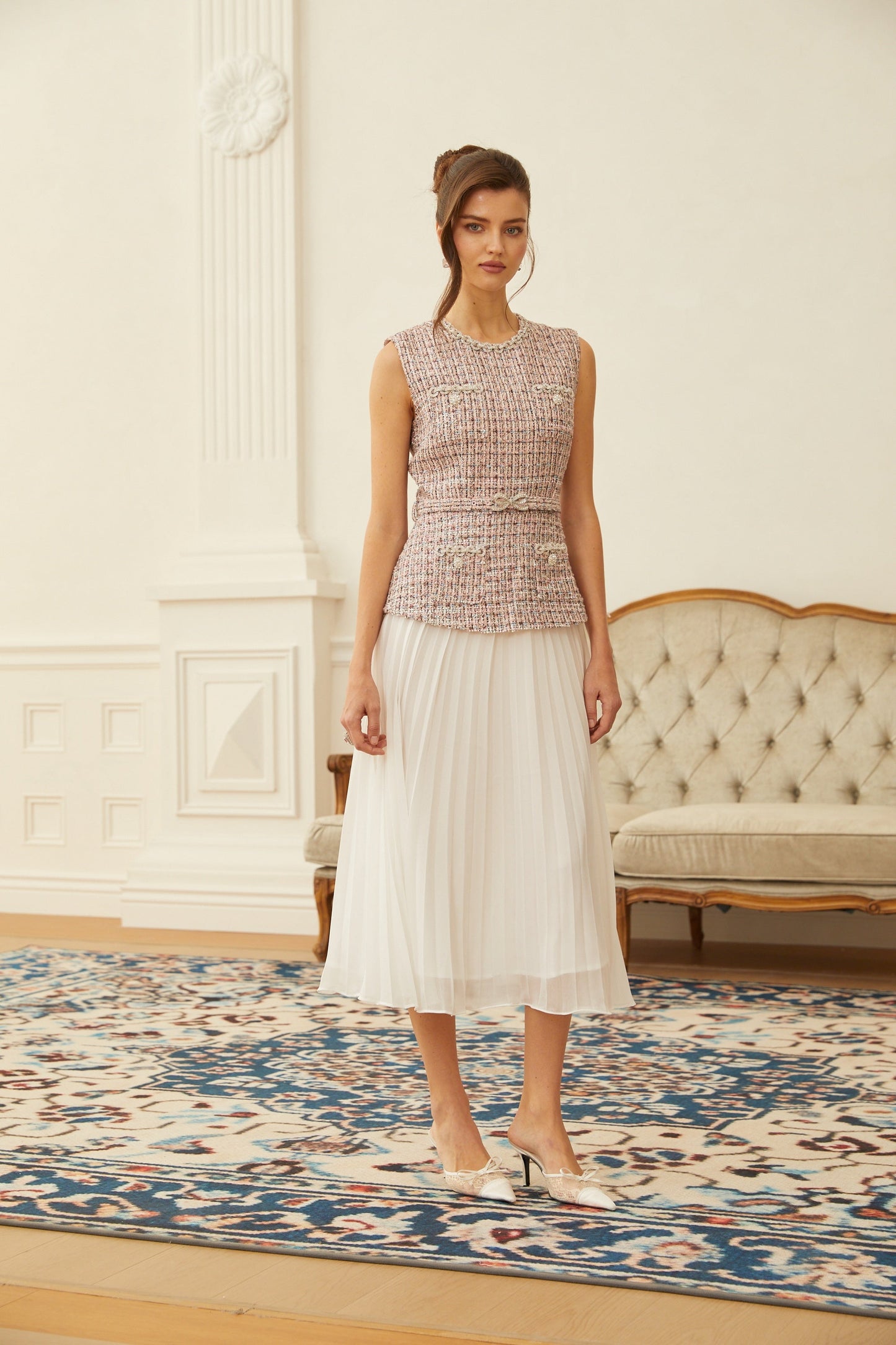 Lola Pink Embellished Tweed Panel Midi Dress