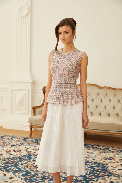 Lola Pink Embellished Tweed Panel Midi Dress