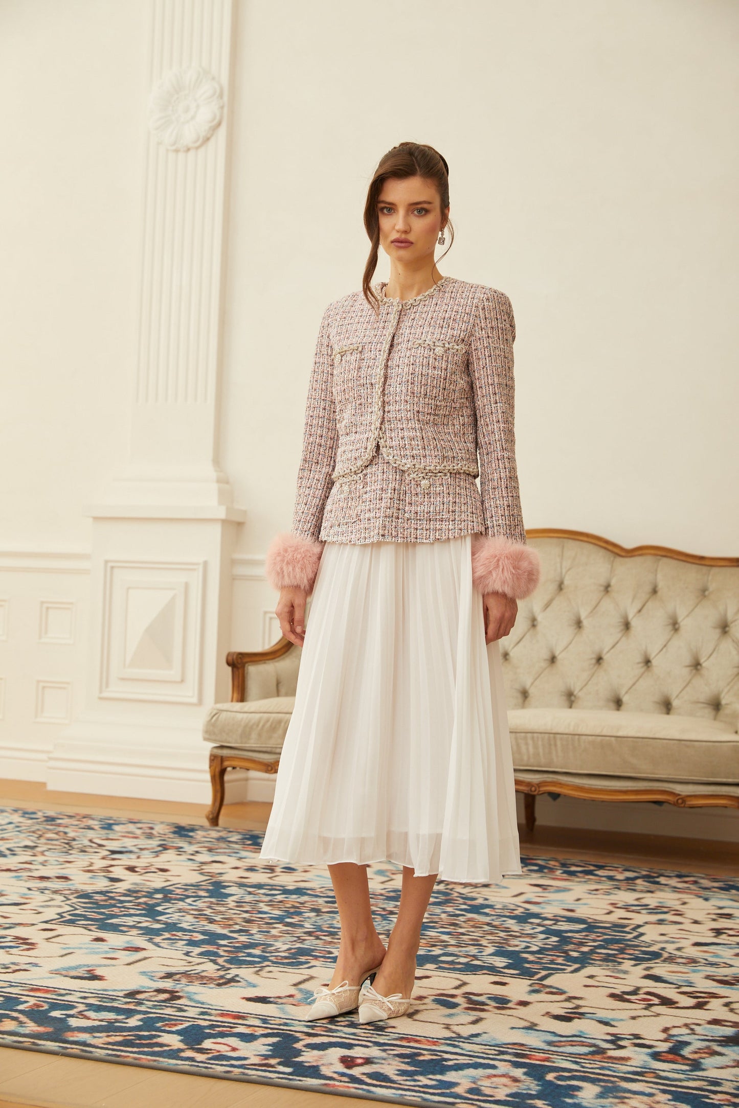 Lola Pink Embellished Checked Tweed Jacket
