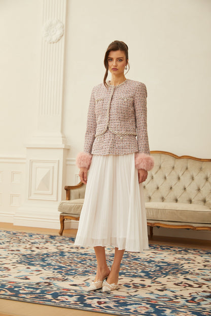 Lola Pink Embellished Checked Tweed Jacket