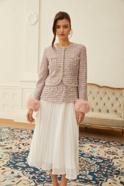 Lola Pink Embellished Checked Tweed Jacket