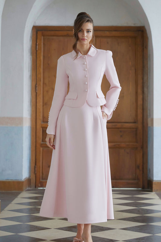Eira Pink Peter Pan Collar Jacket & Skirt Set