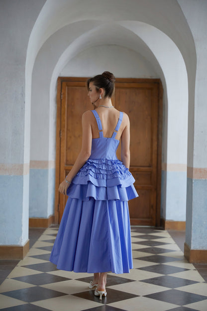 Embla Blue Ruffled Tiered Midi Dress